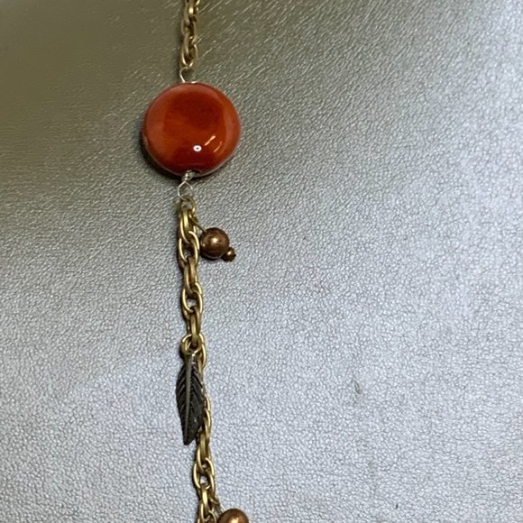 Vintage Cold Water Creek Gold Tone Faux Stone And Leaf Necklace 36" (2557) - Picture 2 of 9